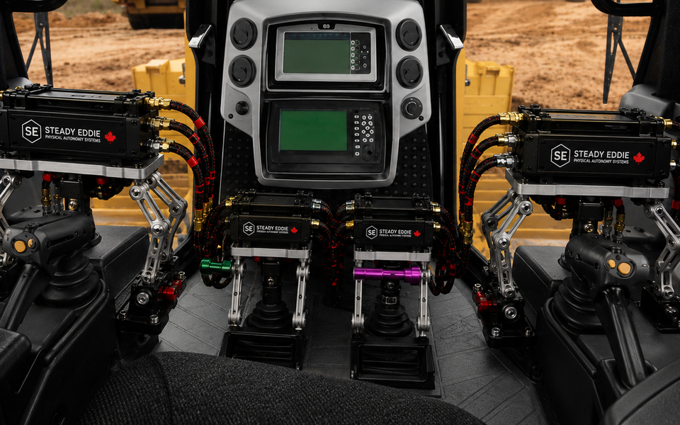 Steady Eddie units fitted to a dozer's steering and gear controls